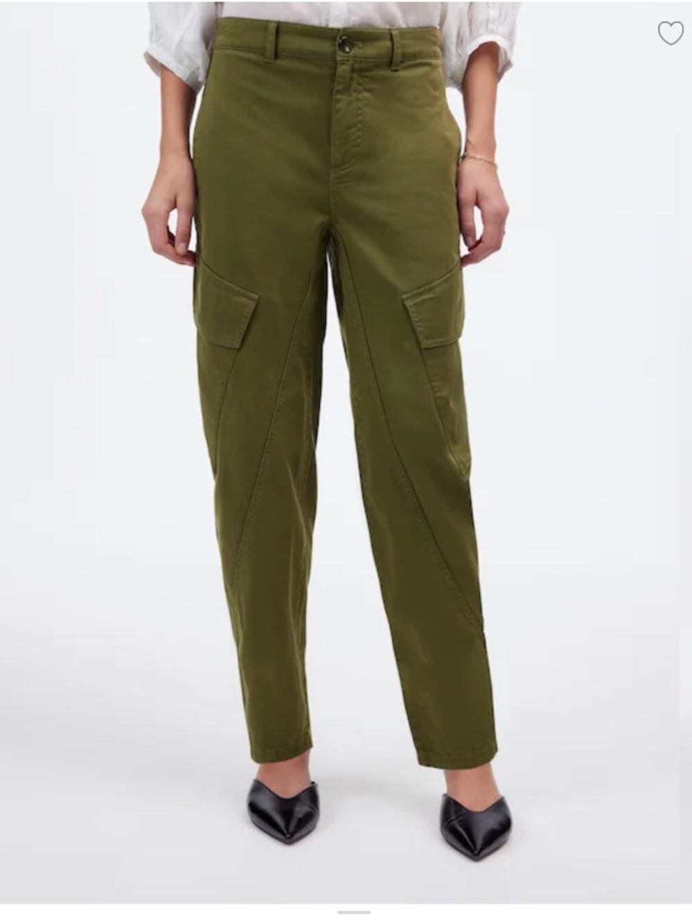 Madewell Petite Barrel-Leg Utility Pant in Garment-Dyed Twill Olive Green Sz P4